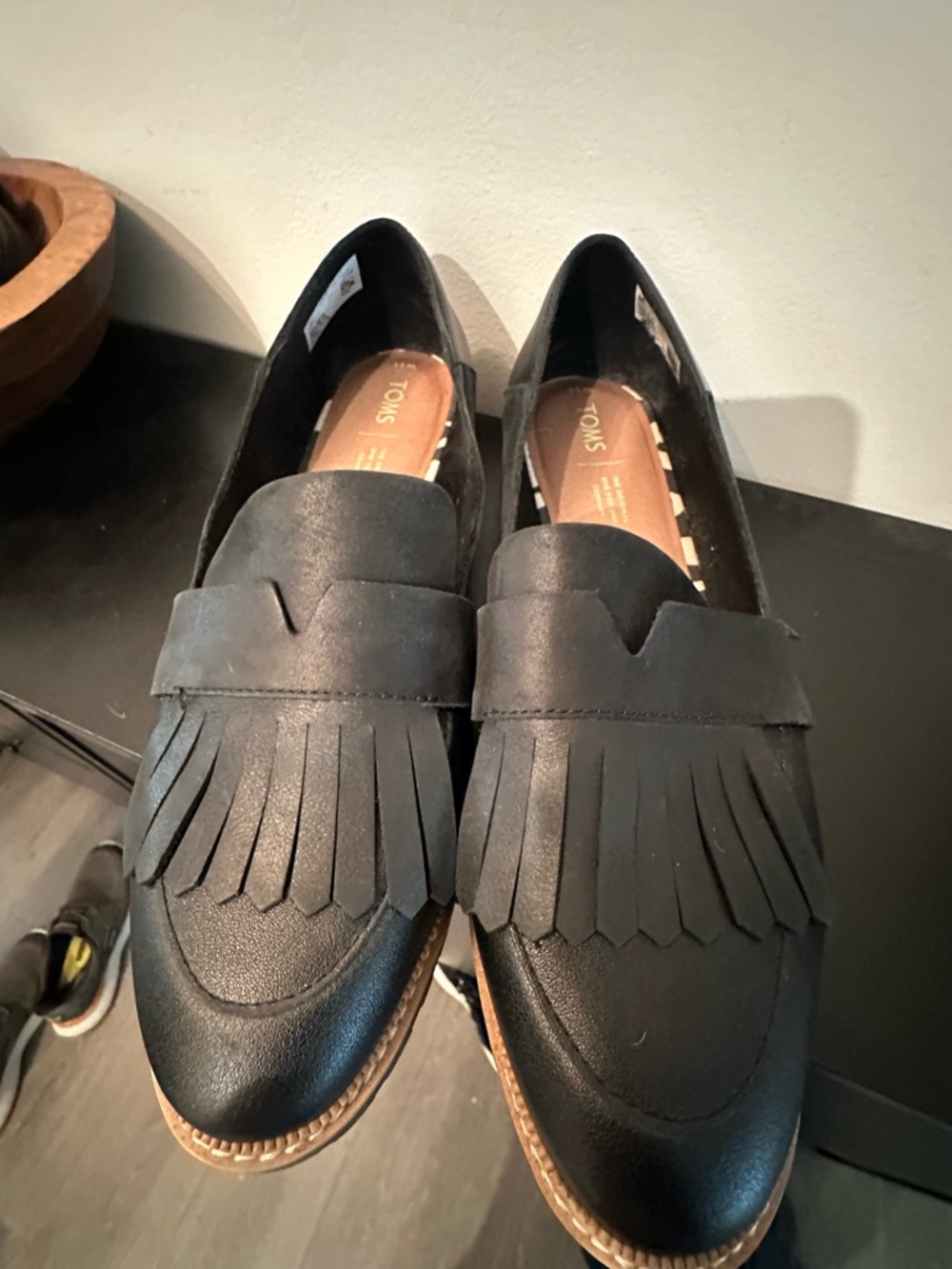 TOMS Black Kiltie Fringe Loafers Size 11